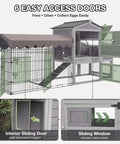 Outdoor Waterproof Chicken Coop With Run Two Level Wooden Hen House With Asphalt Roof shown with access doors and ventilation features