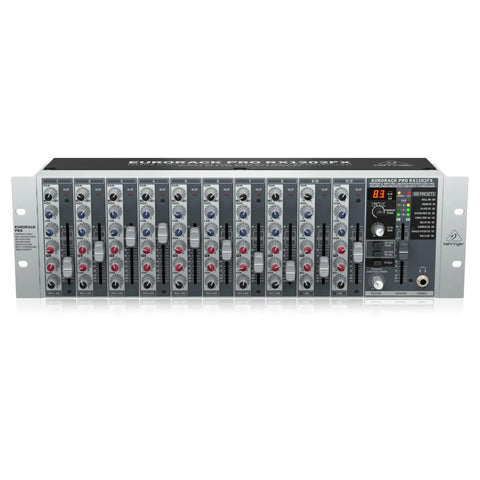 Front view of Premium 12 Input Rack Mount Mixer with XENYX Mic Preamps and British Style EQs Plus Studio Quality Multi FX Processor