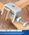 Heavy Duty 4pc C Clamp Set With Adjustable Knobs For Woodworking And Welding Tables Industrial Strength Grip, stainless steel clamp holding wood.
