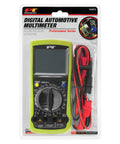 Automotive Digital Multimeter With Extra Large LCD Display And UL Listed Probes, Long 42 Inch Leads, Tach And Dwell Testing in packaging.