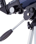 Side view of Compact Refractor Telescope Kit With 70mm Aperture 300mm Focal Length 15x To 150x Zoom showing tripod detail
