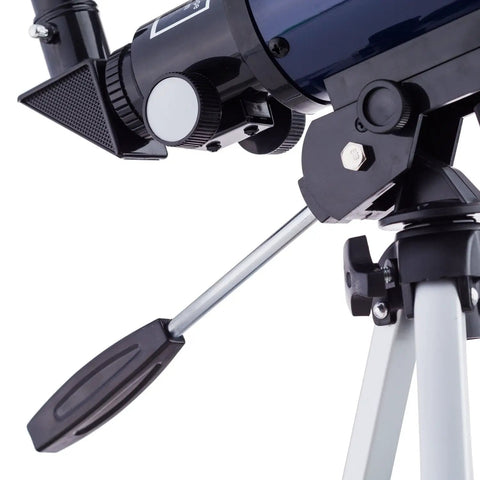 Side view of Compact Refractor Telescope Kit With 70mm Aperture 300mm Focal Length 15x To 150x Zoom showing tripod detail