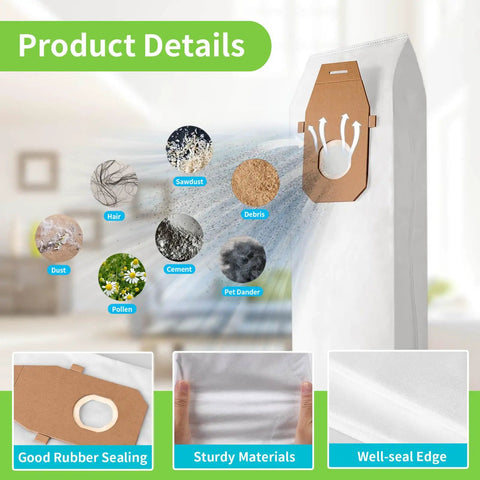 6 Pack Replacement Type Q HEPA Vacuum Bags For Hoover Platinum Upright UH30010 showing filtration materials and benefits
