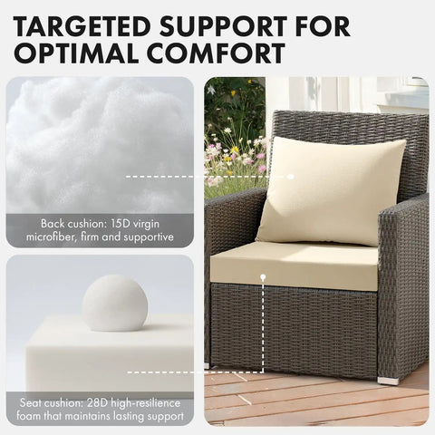Beige 24x24 Outdoor Chair Cushions For Patio Furniture With Linen Textured Waterproof Fabric, Ties And No Slip Design in outdoor setting