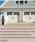 Metal Garage Door Decorative Hardware Hinges Carriage House Accents Screw Mounted 6 Piece Set installed on white garage doors