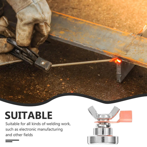 Heavy Duty Magnetic Welding Ground Clamp For Fast Attachment On Metal Rods Posts Railings And Tables being used on metal surface.