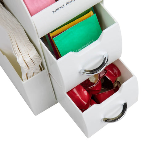 Cup and Condiment Station for Coffee Bar and Kitchen Go To Space Saving Countertop Organizer with drawers and packets