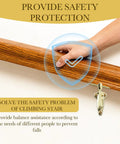 Hand gripping a wooden handrail supported by Straight Up Heavy Duty Bright Brass Handrail Brackets For Indoor Staircase.
