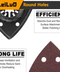 LEILUO multitool blade kit with blades and sanding sheets front view shows round-hole blade and triangular sanding sheet