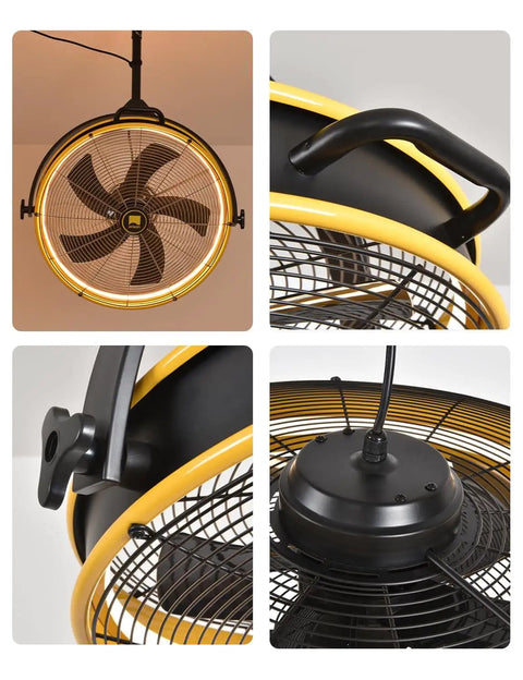 Outdoor Ceiling Fan 24.8 Inch 6 Speed Mounted Garage Fan With Remote And App 360 Degree Vertical Rotation 5 Blades Yellow Black