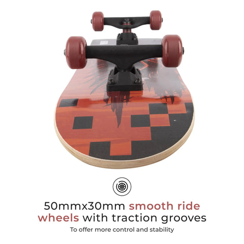 50mmx30mm wheels on 31 Inch Pro Trucks Skateboard With Full Grip Tape And 9 Ply Maple Deck For Easy Cruising And All Skill Levels