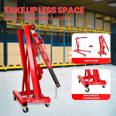 Heavy Duty 2 Ton 4400 Lbs Engine Hoist Folding Alloy Steel Cherry Picker features easy folding design for compact storage.