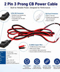 In Vehicle CB Radio Power Cord With 3 Pin Plug 2 Wire 16 AWG Fused Cable 15 Amp Auto Fuse White Color One Point Five Meter Reach Easy Plug In For Most CB Radios And Ham Radios displayed with specifications
