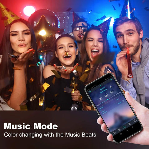 Group enjoying party with Led Strip Lights for Bedroom 49.2 Feet Color Changing Rope Lights With Music Sync Remote or App Control