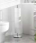Stainless Steel Freestanding Toilet Paper Holder Stand with Shelf for Spare Rolls Waterproof and Rustproof Bathroom Storage Organizer