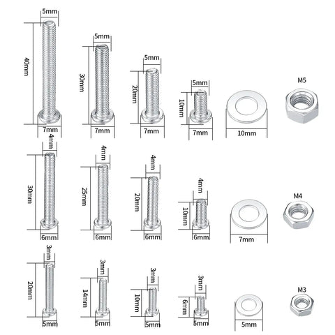 720 Piece Nuts And Bolts Kit With Carbon Steel M3 M4 M5 Screws Nuts And Washers In Cross Pan Head Machine Screws Set dimensions