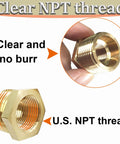 Brass reducer hex bushing pipe fitting, 3/8 MNPT to 1/8 FNPT, heavy-duty