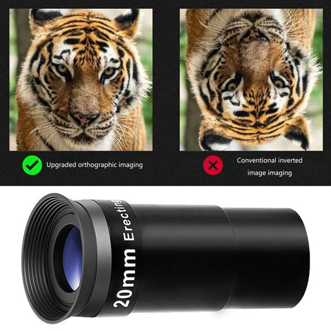 20mm Wide Angle Erecting Eyepiece for 1.25 Inch Telescopes With Broad Field Of View showing corrected tiger image comparison