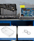 Heavy Duty Ultrasonic Cleaner With Smart Heating And Digital Timer Settings Boasts A Roomy Three Liter Stainless Steel Tank, tools and accessories.