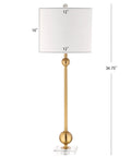 Dope Brass LED Table Lamps Set of 2 With Crystal Bases Mid Century Modern Sputnik Design For Living Room Or Bedroom White Linen Shade Energy Saving LED Bulbs Included 34.75 Inch Tall, side view showing dimensions