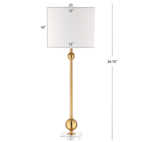 Dope Brass LED Table Lamps Set of 2 With Crystal Bases Mid Century Modern Sputnik Design For Living Room Or Bedroom White Linen Shade Energy Saving LED Bulbs Included 34.75 Inch Tall, side view showing dimensions