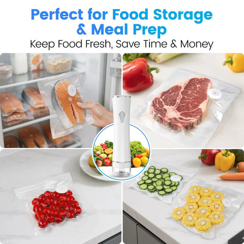 Visible Tank Handheld Food Vacuum Sealer With One Touch Strong Suction sealing food in reusable bags for freshness