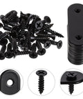 Heavy Duty Black Stainless Steel Brace Brackets For Wood Furniture And PCs with screws and close-up views