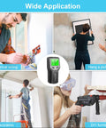 TusaMer Stud Finder Wall Scanner, 5 in 1 Stud Detector with LCD Display for Wood Metal and AC Wire Detection shown in use for electrical wiring and DIY projects.