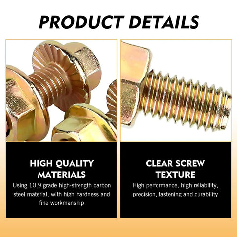 Close-up of the 10 Piece Car Flange Bolts Kit M8 Flange Bolts High Carbon Steel Rustproof Hex Nut Screws gold finish details