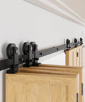 Side view of 90 Inch Bi Folding Barn Door Hardware Track Kit For Eight Panels Accordion Style Durable Smooth Operation And Easy Install