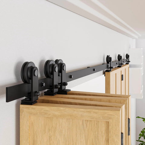 Side view of 90 Inch Bi Folding Barn Door Hardware Track Kit For Eight Panels Accordion Style Durable Smooth Operation And Easy Install
