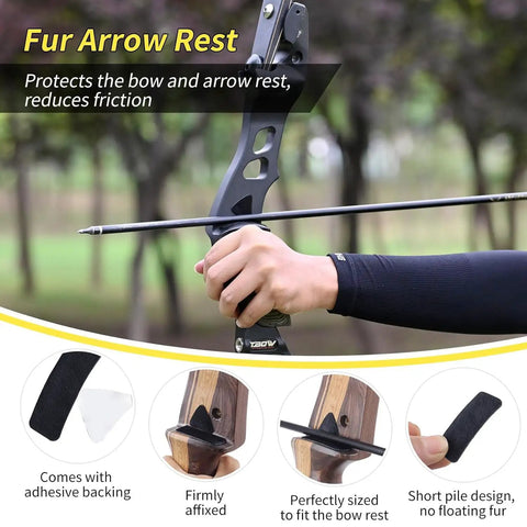 Recurve Bow String Silencers Kit With Fur Arrow Rest And Adhesive Bow Limb Silencers in use, enhancing quiet shooting.