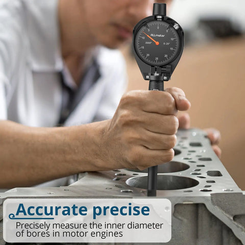 Pro Grade Dial Bore Gauge 2 To 6 Inch Kit With 0.001 Inch Accuracy And 0.25 Inch Dial Indicator in use for engine measurement