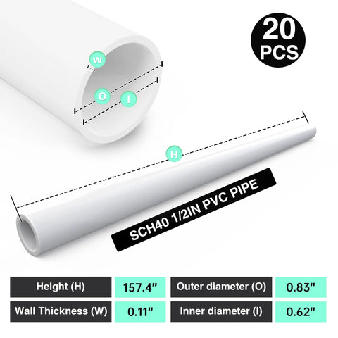20 Pack 1/2 Inch PVC Pipes, 17 Inch Long Schedule 40, DIY Friendly Builds For Greenhouse, Garden, Farm, Workshop Shelves And Furniture Frames, White Construction Tubes For Home Projects