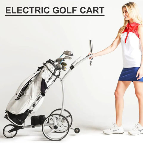 Super Chill Three Wheel Electric Golf Cart Foldable Remote Control Trolley With Heavy Duty Steel Frame No Trunk Hassle with clubs