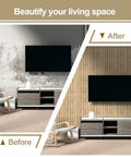 Before and after comparison showing Effortless Peel And Stick 3D Wall Panels Self Adhesive Soundproof Removable PVC Slat Tiles Dark Brown Wood Grain.
