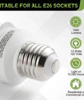 Soft White 2700K E26 Spiral CFL Light Bulbs 13W 60W Equivalent, 1040 Lumens, Non Dimmable, Medium Base, 3 Pack specifications