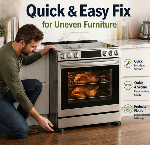 Heavy Duty Range Leveling Feet Risers Four Pack Stove Leg Extensions Adding three quarter inch lift to a stove.