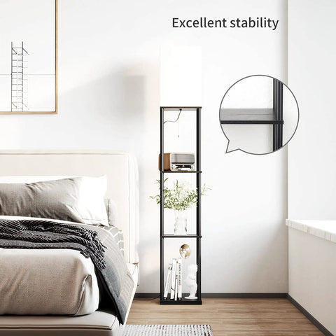 Space Saving Floor Lamp With Shelves, Modern Corner Shelf Lamp With 3 Color Temperature LED, 9W 800-Lumen Bulb in bedroom corner