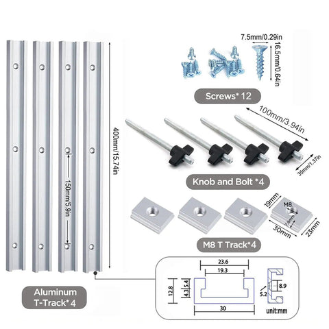Track Slider Kit Aluminum Alloy Woodworking Guide Rail With Double Section Contour Seamless T Slot Miter Track Pre Drilled