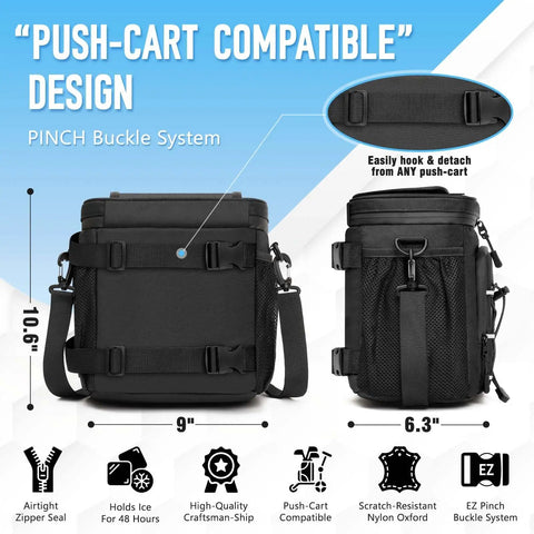 Top Shelf Insulated Golf Cart Cooler Bag Keeps Twelve Cans Bone Cold All Day With Leakproof Build And Heavy Duty Zippers. 9x6.3x10.6in.