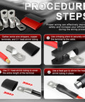 All In One Marine Grade Wire Terminal Kit With Ten 6 AWG Three Eighths Inch Tin Plated Copper Ring Terminals And Ten Pieces Of Three To One Double Wall Self Adhesive Heat Shrink Tubing In Five Red And Five Black Heavy Duty Cable Lugs, step-by-step installation instructions