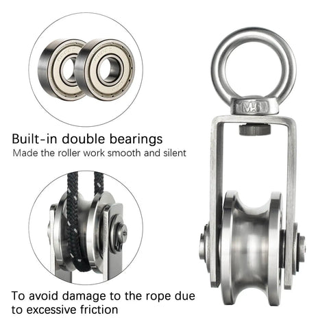 Stainless Steel Cable Pulley Wheel With Dual Bearings For Smooth Rope Handling, 360 Degree Rotation, Fits 11mm Ropes, Heavy Duty Gear For Gym Pulleys And Clotheslines, Built Tough, 4 Pack, stainless steel pulley with rope