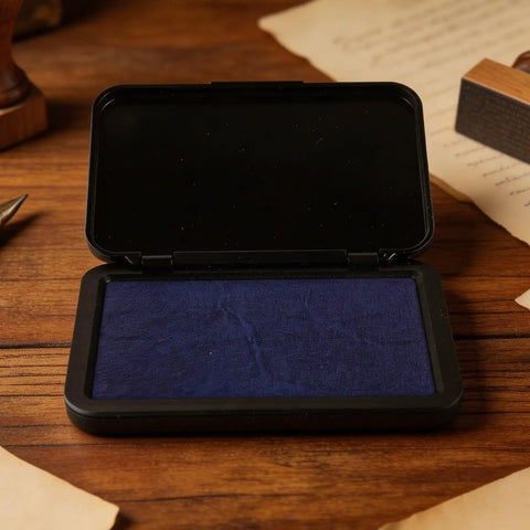 Dead Zero Smudge Fast Dry Pigment Ink Pad For Rubber Stamps And Official Signatures in open black case with blue ink.