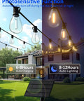 50 Foot Solar String Lights Outdoor Waterproof With 18 Plus 1 LED Bulbs Dual Power Solar USB Back Up installed on patio