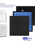 Replacement Filter Set For Okaysou Airmax 10L Pro Aiibot A300 And SimPure HP3 A Air Purifier 4 Stage H13 True HEPA Filtration With Carbon Pre Filters 2 Pack Quick Install Keeps Home Air Fresh And Clean shown with compatible air purifiers and filters