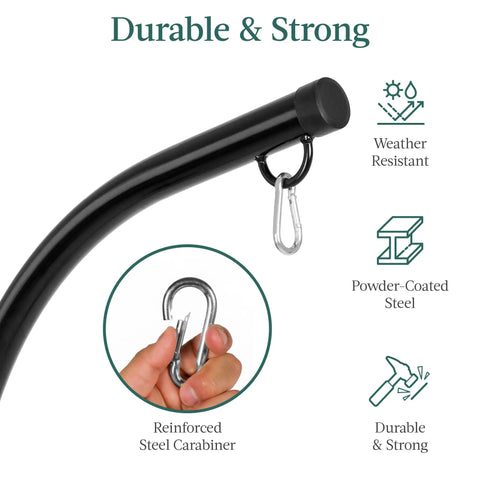 Close-up of Rugged Metal Hanging Hammock C Stand For Chair Stand Only With Weather Resistant Powder Coated Steel Wide 4 Leg Offset Base