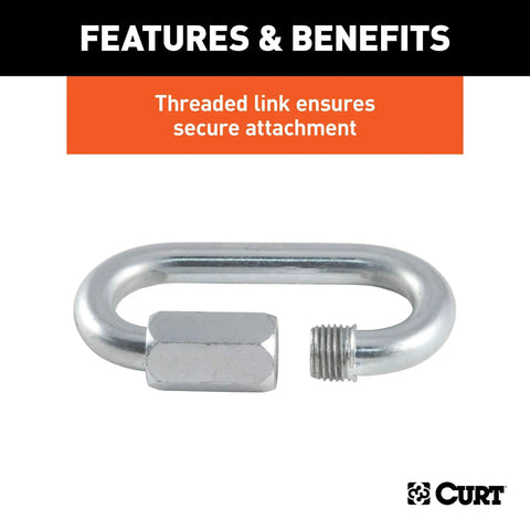 Threaded Quick Link Trailer Safety Chain Hook Carabiner Clip For Secure Hitch Attachments Three Eighths Inch Diameter Eleven Thousand Pounds Break Strength Hex Nut Locking Latch For Heavy Duty Towing