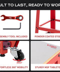 Heavy Duty Rolling Tool Platform With Smooth Glide Casters Universal Mobile Work Bench Stand For Drill Press And Miter Saw Setup Up To Seven Hundred Pounds Capacity Garage Shop Dog Upgrade, featuring assembly tools and sturdy powder-coated steel frame.