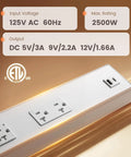 2 Pack 16 Inch Under Cabinet Power Strip With GFCI, 20A Duplex Outlets, USB A And USB C, Angled Receptacles, ETL Listed